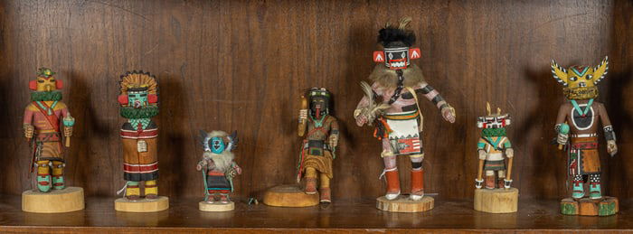 A group of seven Kachina or Katsina dolls