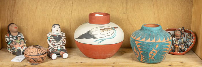 A group of Native American pottery