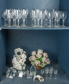 An assembled group of glass and ceramics