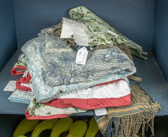 A group of toile cotton fabric from a Mario Buatta interior