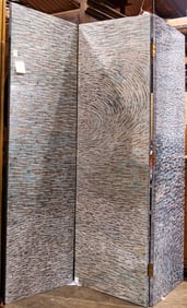 A Modern lacquered three-panel screen in a faux-terrazzo finish
