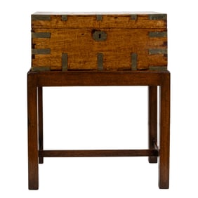 An Anglo Indian brass bound box on stand circa 1860