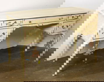 A Louis XV style painted writing desk and Neoclassical style painted armchair