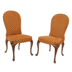 A suite of six John Widdicomb custom upholstered oak dining chairs