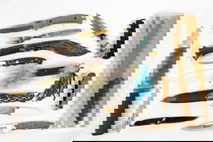 Fifteen contemporary kitchen, utility and sporting knives, including Christina Pirello Carving,