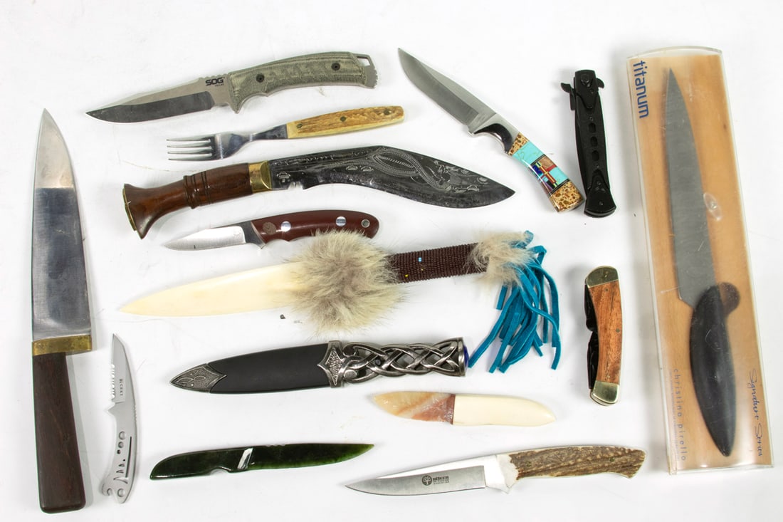 Fifteen contemporary kitchen, utility and sporting knives, including Christina Pirello Carving, (1 of 1)