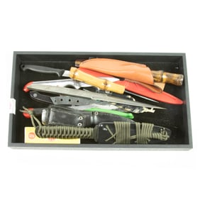 Nineteen contemporary kitchen, utility and sporting knives, including Kissing Crane folder, serrated