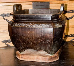 A Japanese bronze hibachi with silver-wire inlay