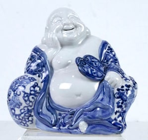 A Kutani blue and white Hotei
