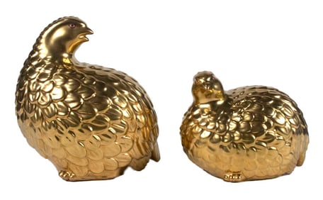 A pair of Kutani gilt painted quail figures