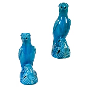 (lot of 2) Chinese turquoise glazed parrots