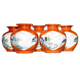 (lot of 5) Chinese iron-red ground jars