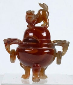 A Chinese agate tripod censer