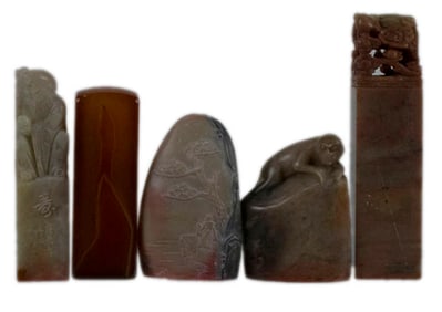 (lot of 5) Chinese agate and soapstone seals