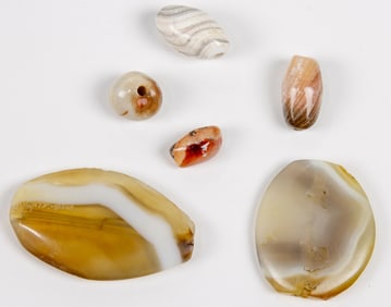 (lot of 6) Central Asian banded agate beads