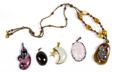 (lot of 5) Chinese gemstone pendants