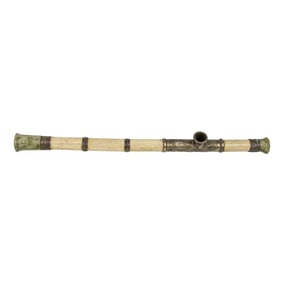 A Chinese bone and white brass opium pipe