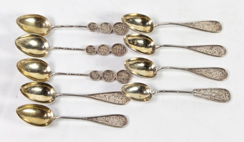 (lot of 9) Chinese export silver teaspoons