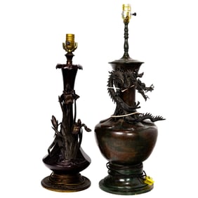 (lot of 2) Japanese bronze vases as lamps