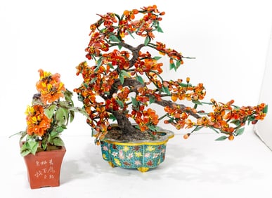 (lot of 2) Chinese glass and jade trees