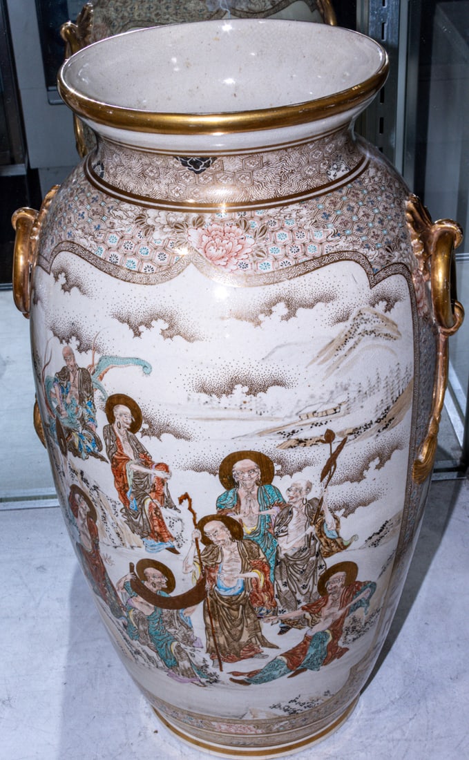 A large Satsuma 'arhat' vase: A large Satsuma 'arhat' vase. Meiji period, 19.5" high.