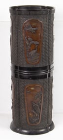 A Japanese patinated bronze umbrella stand