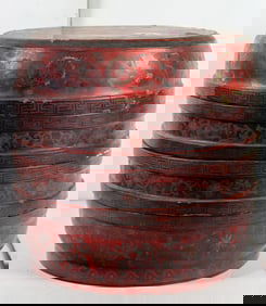 A Chinese lacquered three-tiered food box