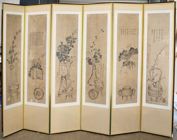 A Korean six-panel folding screen