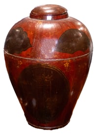 A Chinese hardwood lacquered jar