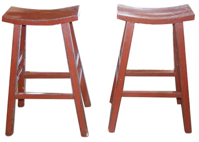 A pair of Chinese red painted stools