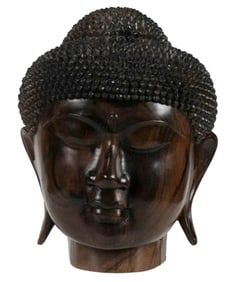 A persimmon wood head of Buddha