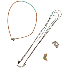 A group of Native American hardstone and silver jewelry