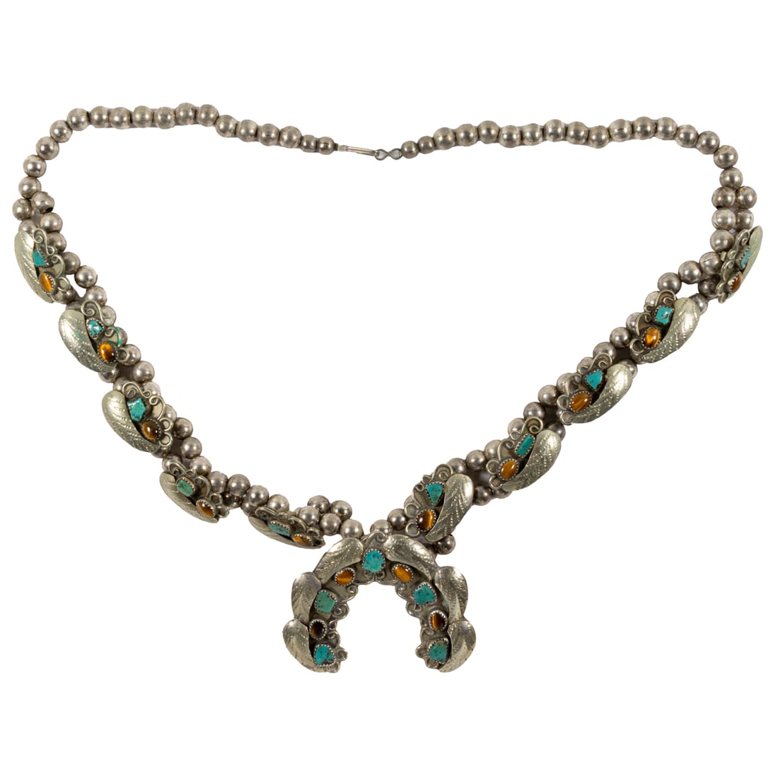 A Native American turquoise, tigers eye and silver necklace (1 of 1)