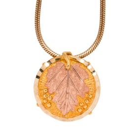 A pink and yellow gold-filled pendant necklace