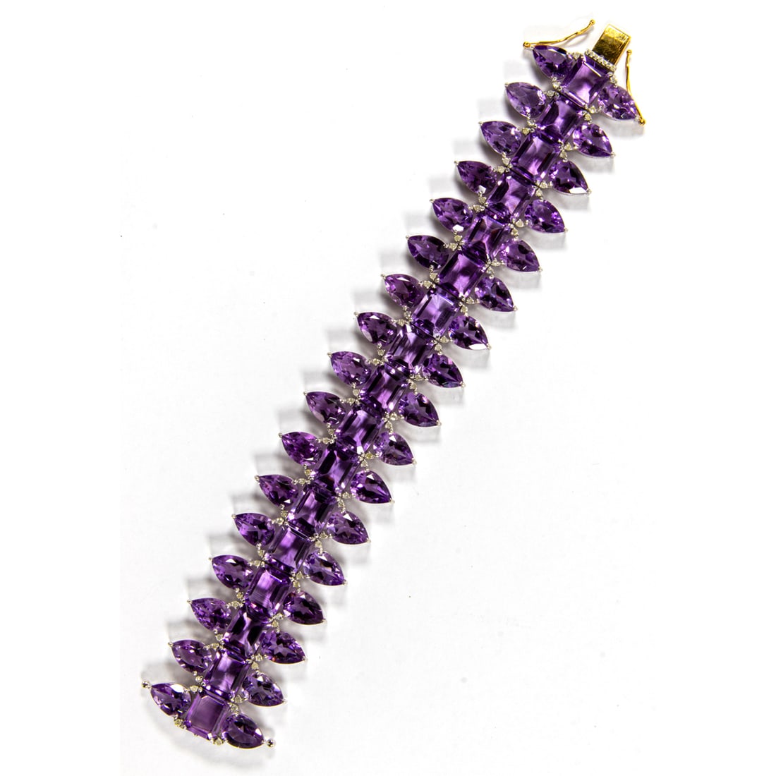 An amethyst, diamond, silver, and 14k gold bracelet (1 of 1)