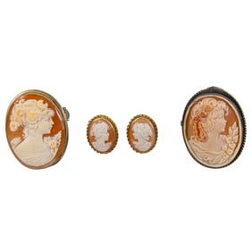 Three silver and 14k gold shell cameos