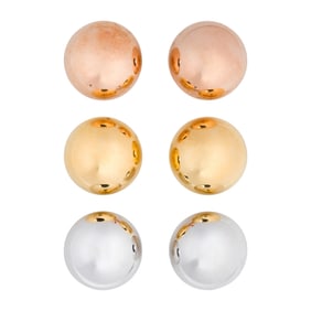Three pairs of 14k gold stud earrings