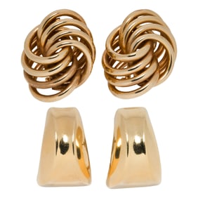Two pairs of 14k gold earrings