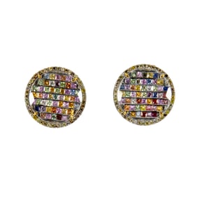 A pair of sapphire, diamond, silver, and 14k gold