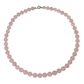 A beaded rose quartz and 14k gold necklace