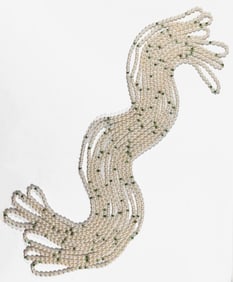 Six baroque cultured pearl and emerald strands