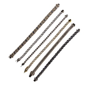 Six sterling silver tennis bracelets