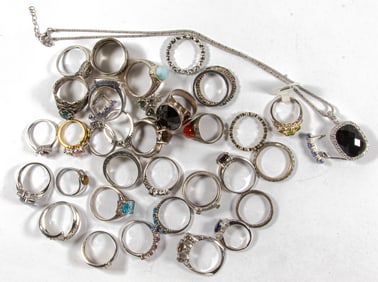 Miscellaneous group of silver and hardstone jewelry