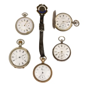 Five silver pocket watches