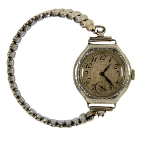 An Art Deco 14k white gold and gold-filled Elgin watch