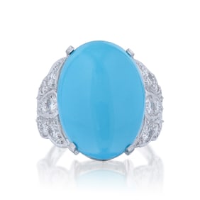 Turquoise, Diamond and 18K White Gold Ring