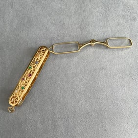 Diamond, Emerald, Amethyst, Ruby, Emerald, Sapphire, Topaz and 14k Gold Lorgnette Pendant With