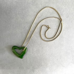 Nephrite Jade Open Heart Pendant with Long Chain