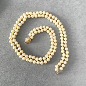 Double Strands Salt Water Japanese Cultured Pearl Necklace