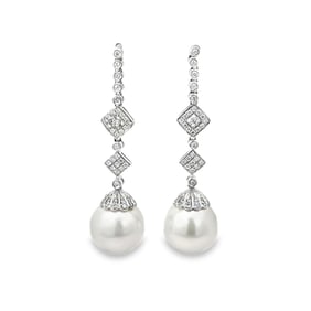 Pearl, Diamond and 18k White Gold Earrings